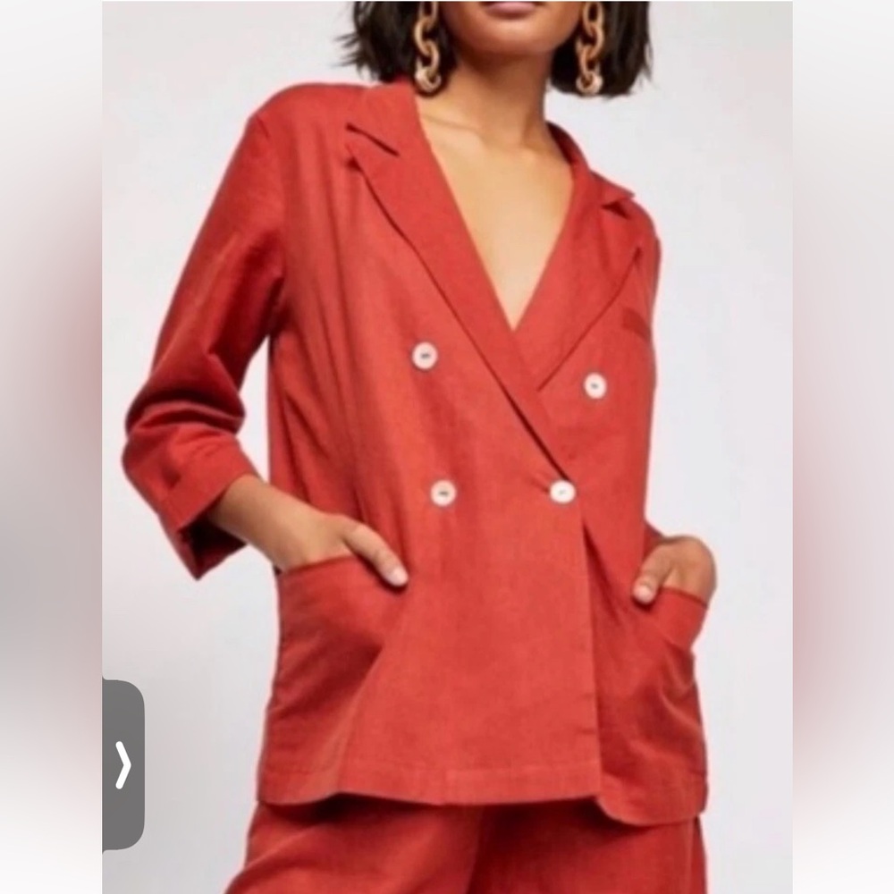 Free People linen Winnie blazer terracotta lagenlook coastal small preppy fall